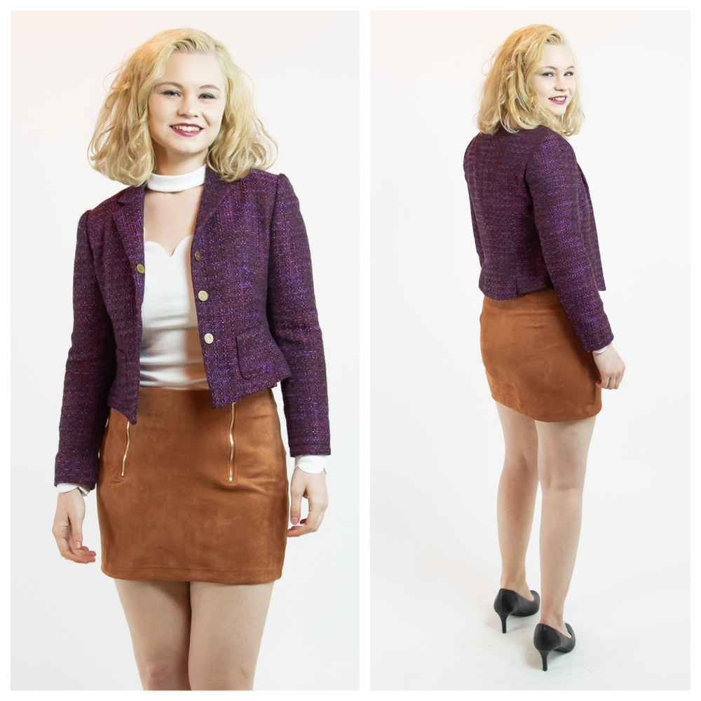 T Tahari Tweed Notched Collar Lined Blazer Jacket